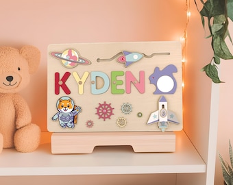 Personalized Name Puzzle Toy Wooden Busy Board,Montessori Baby for Toddlers,Baby Gift 1st Birthday & Baby Shower Gift