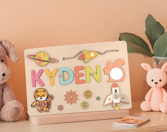 Name Puzzle Girl Wooden Busy Board,Baby Montessori Toy  for Toddlers,Baby Shower Gift Baby Gift 1st Birthday First birthday Gift