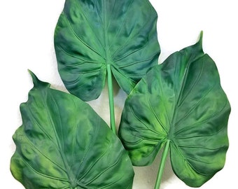 Real Touch Latex Artificial Giant Taro Elephant's Ear Leaf Greenery Topiary Plant (Alocasia Macrorrhizos) (Pack of 3) (24" Small)