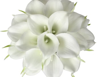 18 Milky White Calla Lilies: Real Touch PU Artificial Flowers (14 inch)