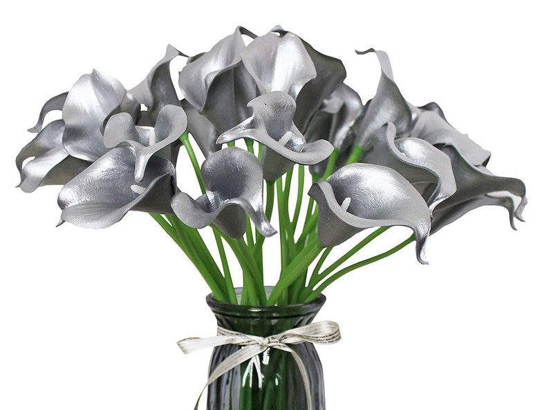 Silver Calla Silver Calla Lily Bouquet: 18-piece Real Touch PU Flowers - Etsy