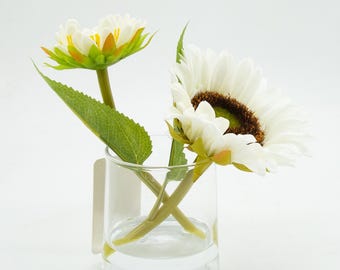 Real Touch White Sunflower Arrangement: Faux Water in Glass Vase (2-Pack)