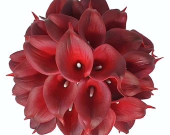 Burgundy Red Calla Lily Flowers: 18-Piece Real Touch PU Bouquet