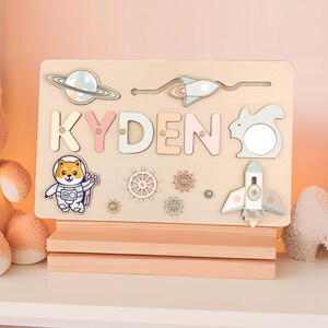 Personalized Name Puzzle Wooden Busy Board,Montessori Baby Name Toy for Toddlers,Baby Gift 1st Birthday and Christmas Gift,Baby Shower Gift
