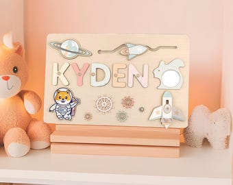 Personalized Name Puzzle Wooden Busy Board,Montessori Baby Name Toy for Toddlers,Baby Gift 1st Birthday and Christmas Gift,Baby Shower Gift