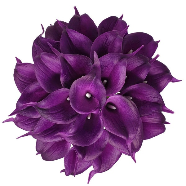 USA SELLER Regal Purple Real Touch 18 pcs artificial PU Calla Lily flowers 14 inches