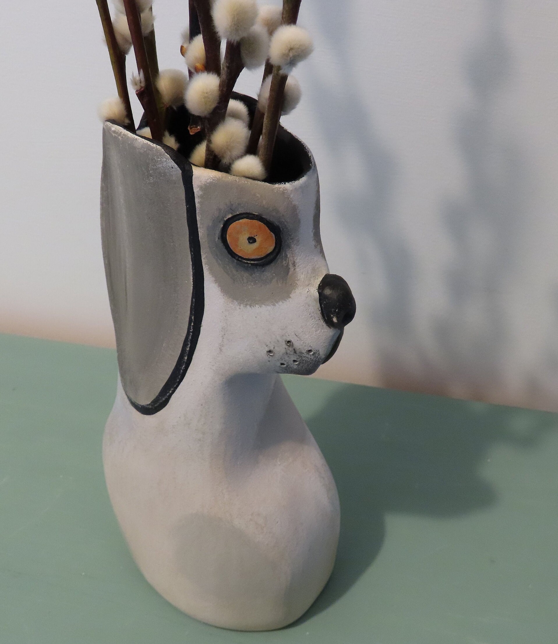 Dog vase hand made in Scotland by Jenny Finch. Glazed Etsy