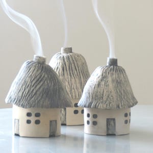 Handmade Scottish Stoneware Incense Cone Burner, Thatched Cottage Design