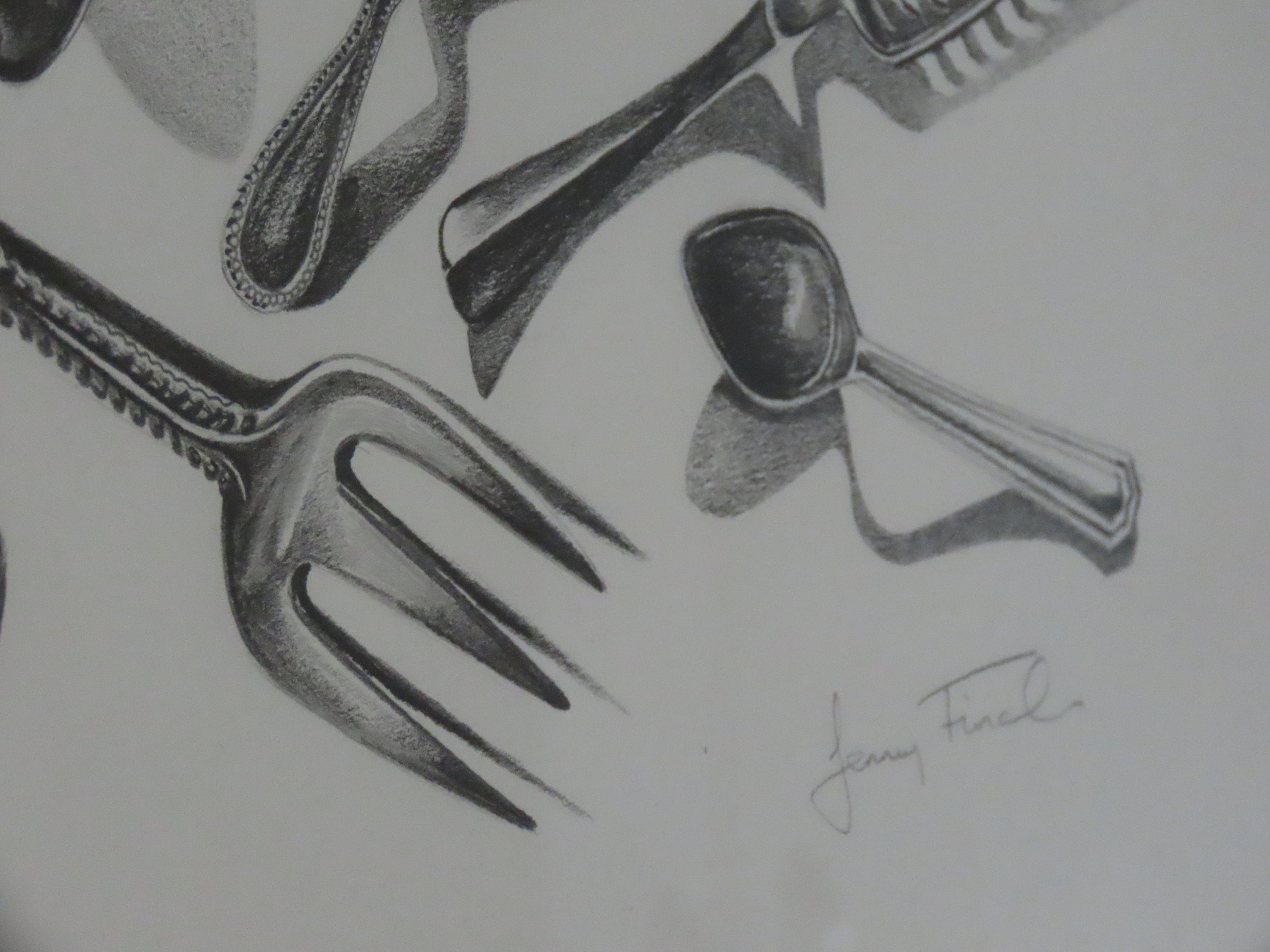 12 pieces of cutlery pencil drawing in a glazed frame signed Etsy