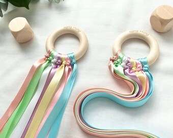 Anillo arcoíris pastel / Juguete para niña / Desarrollo del TEA / Regalo para recién nacido / Juguete para niño / Mordedor natural / Anillo de madera para la dentición / Mordedor