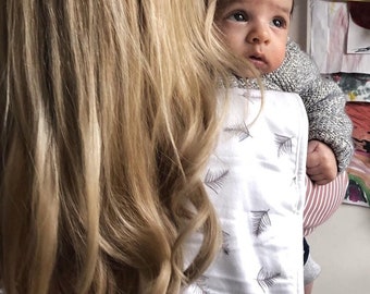 Grey burp cloth / Unisex feeding rag /Organic Cotton / Soft Baby drool bib / Bunny Newborn gift / Easter Newborn gift / Neutral burp cloth