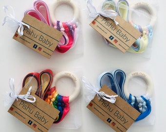 Wooden Baby Sensory toy | Wooden toddler toy | Rainbow Sensory ribbon ring | Waldorf toy | Rainbow hand kite Montessori toy