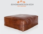 30 off square leather pouf, leather ottoman poof, oversized natural pouffe, unstuffed pouf , moroccan pouf , ottoman leather ,cover pillow