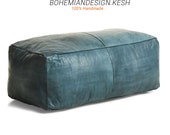 30 off rectangular leather ottoman pouf ,bleu pouf ,natural pouf , unstuffed pouf , moroccan pouf , ottoman leather ,with a zipper