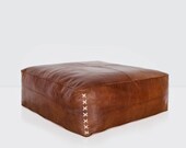30 off square leather pouf, leather ottoman poof, oversized natural pouffe, unstuffed pouf , moroccan pouf , ottoman leather ,cover pillow