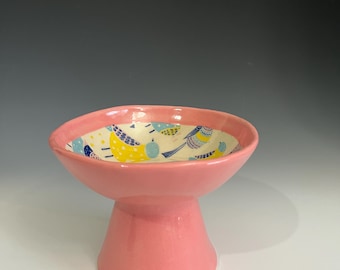 Ceramic Pedestal Round Cat Food Bowl