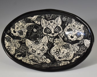 Ceramic Flat Cat Food Bowl