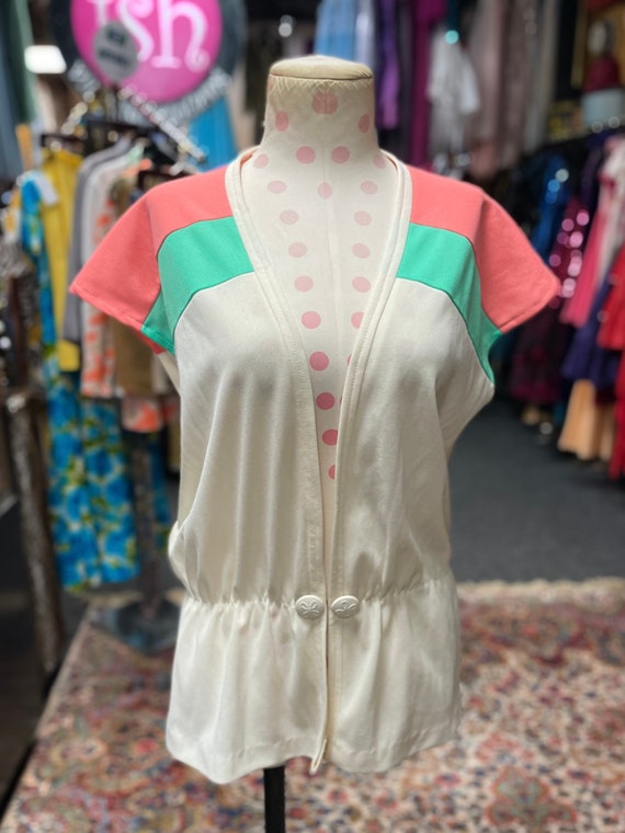 60s cream vest with pink and green stripes by Mon… - image 2