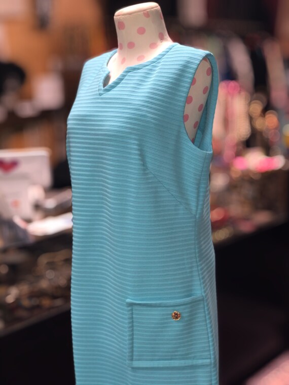 60s Turquoise shift dress with pockets - image 5