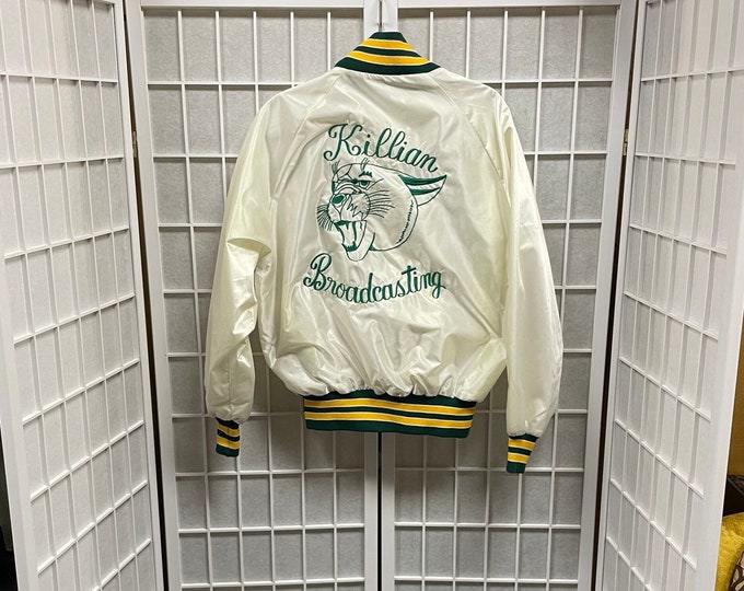 80s White Satin Bomber Jacket With Killian Broadcasting by Delong Etsy