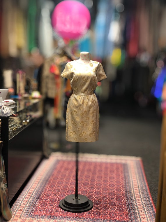 60s Candy Jones Gold Starburst Cocktail Dress