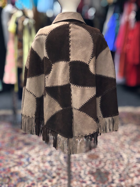 70s brown suede cape/poncho patchwork design with… - image 6