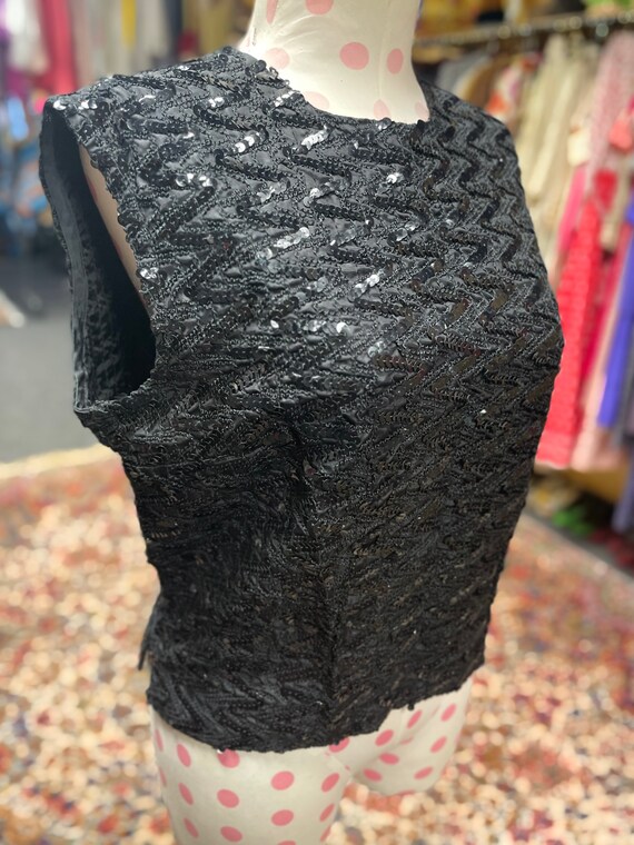 50s black sequined sleeveless top by Capri Origin… - image 3