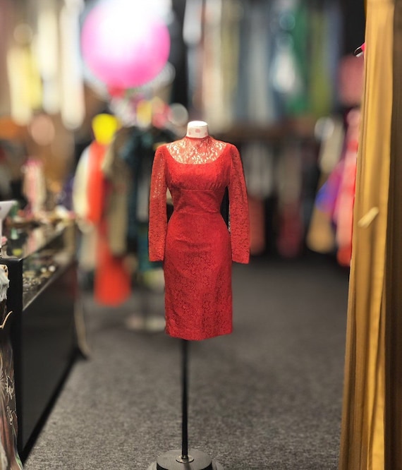60s Red lace Cocktail Dress