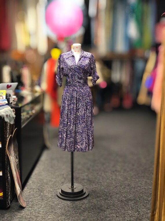 50s Handmade Purple Paisley Silk Dress