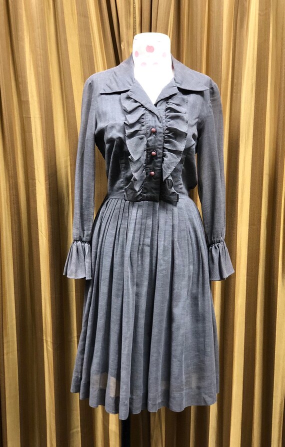 Vintage 1950's Gray Ruffle Dress - image 2