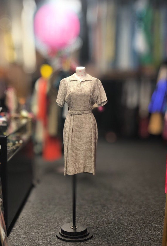 50s Tan & Brown Knit Dress with belt