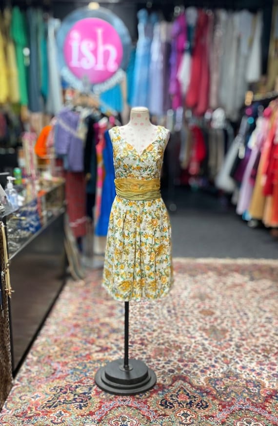 50s beautiful floral dress with chiffon around the