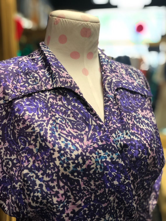 50s Handmade Purple Paisley Silk Dress - image 6