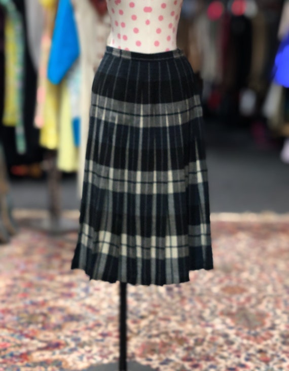 50s pleated plaid wool skirt by Century - image 1
