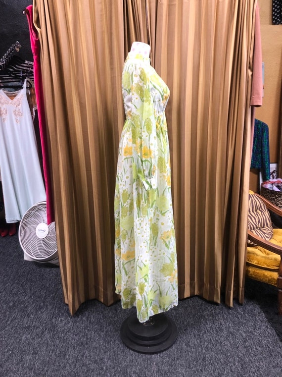 70s Elegant green floral dress - image 3