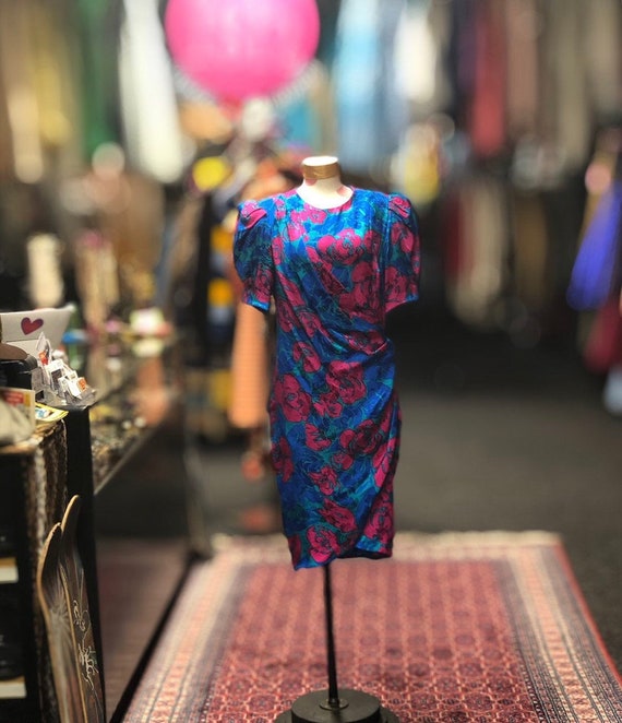 80s Silk Floral Dress By Flora Kung