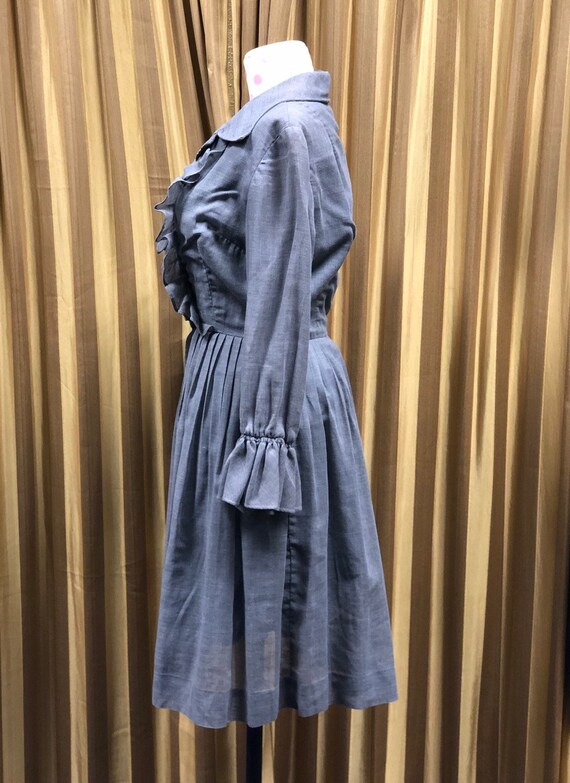Vintage 1950's Gray Ruffle Dress - image 3