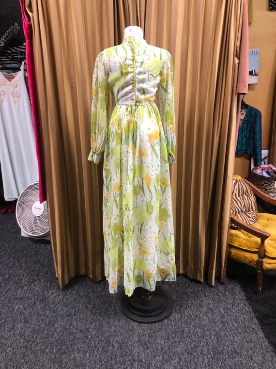 70s Elegant green floral dress - image 4