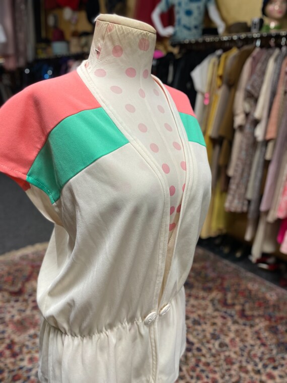 60s cream vest with pink and green stripes by Mon… - image 3