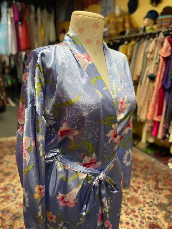 90s LA Intimates robe blue with floral pattern - Gem