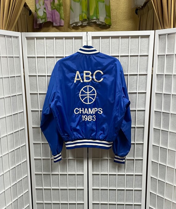 80s ABC Champs 1983 blue satin Bomber jacket by Sw
