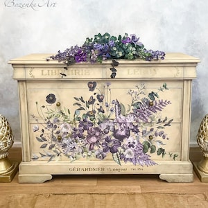 Vigorous Violet Furniture Transfer - Redesign with Prima Decor Transfer - Purple Floral Decal