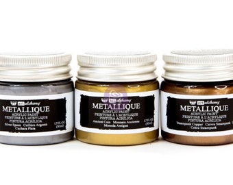 Métallique Metals - Metallic Acrylic Paint Set, Art Alchemy by Finnabair, Redesign with Prima