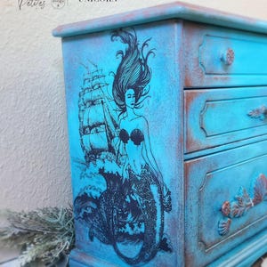 Mermaid Treasure Furniture Transfer - Redesign with Prima Mini Decal - Nautical Decor