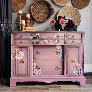 Burgundy Rose Garden - Furniture Transfer,  Redesign with Prima Decor Transfer, Rub-On Decal, 24"x 35" Transfer for Furniture