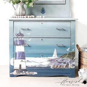 Lighthouse Furniture Transfer, Redesign with Prima Decor Transfer, Beach Lighthouse Decal