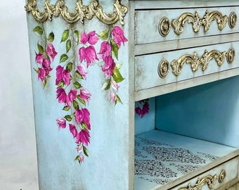 Wild Flowers Small Furniture Transfer, Redesign with Prima Mini Transfer, Vibrant Pink Flowers