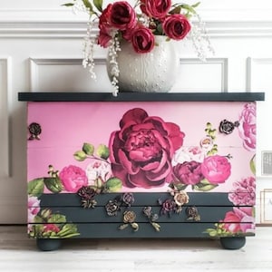 Lush Floral Furniture Transfer - Redesign with Prima Decor Decal - Bold Pink Flowers