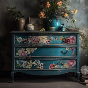 Ruby Rose Furniture Transfer - Redesign with Prima Decor Transfer, Rub-On Floral Decal