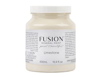 May include: A white plastic bottle of Fusion Mineral Paint in the colour Limestone. The bottle is labelled with the brand name, product name, and size: 500ml (16.9 fl oz).